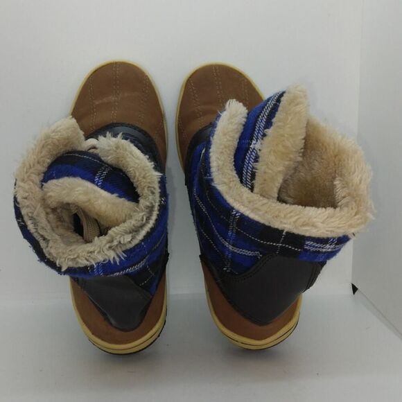 Merona Womens Pre-owned Brown w/Blue Plaid Faux Fur Lined Winter Boots - sz. 7 - Picture 4 of 5
